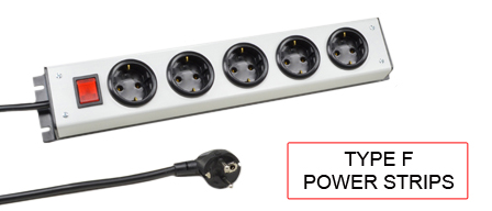 TYPE F Power strips are used in the following Countries:
<br>
Primary Country known for using TYPE F power strips is Austria, Egypt, Finland, Germany, Greece, Hungary, Iceland, Indonesia, Korea, Netherlands, Norway, Portugal, Slovenia, Spain, Sweden, Turkey, Ukraine, Vietnam.

<br>Additional Countries that use TYPE F power strips are 
Albania, Andorra, Angola, Armenia, Azerbaijan, Belarus, Bosnia & Herzegovina, Bulgaria, Cape Verde, Chad, Croatia, Eritrea, Estonia, Georgia, Guinea, Guinea-Bissau, Iran, Jordan, Kazakhstan, Kyrgyzstan, Laos, Latvia, Lithuania, Luxembourg, Macedonia, Mauritania, Moldova, Montenegro, Netherlands Antilles, New Caledonia, Niger, Paraguay, Romania, Russia, San Marino, So Tom & Principe, Serbia, Suriname, Tajikistan, Turkmenistan, Uzbekistan.

<br><font color="yellow">*</font> Additional Type F Electrical Devices:


<br><font color="yellow">*</font> <a href="https://internationalconfig.com/icc6.asp?item=TYPE-F-PLUGS" style="text-decoration: none">Type F Plugs</a> 

<br><font color="yellow">*</font> <a href="https://internationalconfig.com/icc6.asp?item=TYPE-F-CONNECTORS" style="text-decoration: none">Type F Connectors</a> 

<br><font color="yellow">*</font> <a href="https://internationalconfig.com/icc6.asp?item=TYPE-F-OUTLETS" style="text-decoration: none">Type F Outlets</a> 

<br><font color="yellow">*</font> <a href="https://internationalconfig.com/icc6.asp?item=TYPE-F-POWER-CORDS" style="text-decoration: none">Type F Power Cords</a>

<br><font color="yellow">*</font> <a href="https://internationalconfig.com/icc6.asp?item=TYPE-F-ADAPTERS" style="text-decoration: none">Type F Adapters</a>

<br><font color="yellow">*</font> <a href="https://internationalconfig.com/worldwide-electrical-devices-selector-and-electrical-configuration-chart.asp" style="text-decoration: none">Worldwide Selector. View all Countries by TYPE.</a>

<br>View examples of TYPE F power strips below.